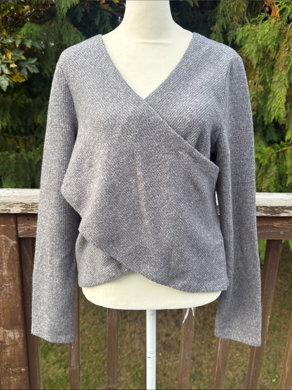 Zara Women's Wrap V-Neck Sweater in Gray